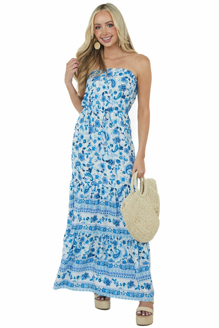 Aakaa Ivory Floral Print Strapless Front Waist Tie Dress Dresses 5 Aakaa Ivory Floral Print Strapless Front Waist Tie Dress Dresses