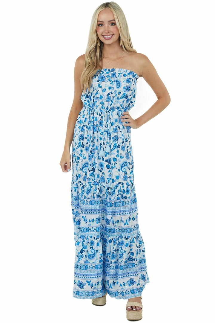 Aakaa Ivory Floral Print Strapless Front Waist Tie Dress Dresses 6 Aakaa Ivory Floral Print Strapless Front Waist Tie Dress Dresses