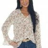 Miss Sparkling Ivory Floral Print Swiss Dot Sheer Blouse Tops 1 Miss Sparkling Ivory Floral Print Swiss Dot Sheer Blouse Tops