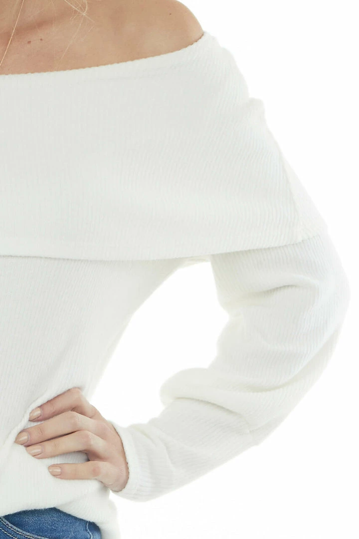 Andree Tops Ivory Folded Off Shoulder Ribbed Knit Top 10 Andree Tops Ivory Folded Off Shoulder Ribbed Knit Top