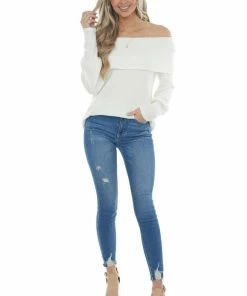 Andree Tops Ivory Folded Off Shoulder Ribbed Knit Top 20 Andree Tops Ivory Folded Off Shoulder Ribbed Knit Top