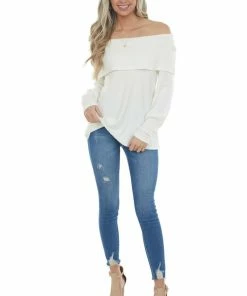 Andree Tops Ivory Folded Off Shoulder Ribbed Knit Top 22 Andree Tops Ivory Folded Off Shoulder Ribbed Knit Top
