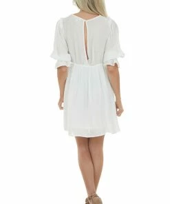 Umgee Ivory Half Sleeve Ruched V Neck Short Dress Dresses 21 Umgee Ivory Half Sleeve Ruched V Neck Short Dress Dresses