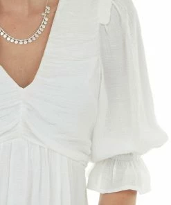Umgee Ivory Half Sleeve Ruched V Neck Short Dress Dresses 22 Umgee Ivory Half Sleeve Ruched V Neck Short Dress Dresses