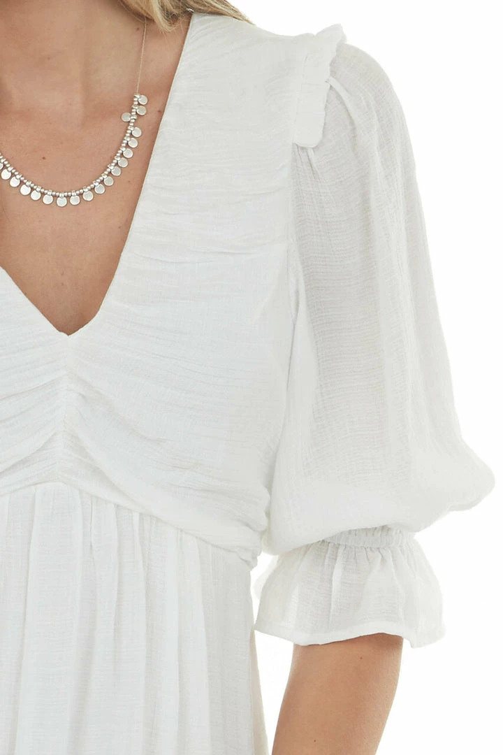 Umgee Ivory Half Sleeve Ruched V Neck Short Dress Dresses 10 Umgee Ivory Half Sleeve Ruched V Neck Short Dress Dresses