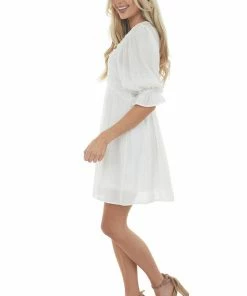 Umgee Ivory Half Sleeve Ruched V Neck Short Dress Dresses 20 Umgee Ivory Half Sleeve Ruched V Neck Short Dress Dresses