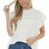 Eesome Tops Ivory High Neck Ruffle Sleeve Yoke Woven Top