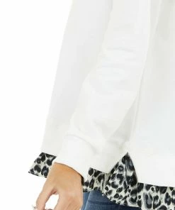 Easel Ivory Knit Sweatshirt With Grey Leopard Hemline Contrast 25 Easel Ivory Knit Sweatshirt With Grey Leopard Hemline Contrast