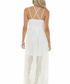 Entro Dresses Ivory Lace Maxi Overlay Sleeveless Dress With Plunging Neck 21 Entro Dresses Ivory Lace Maxi Overlay Sleeveless Dress With Plunging Neck