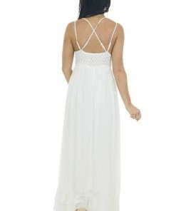 HYFVE Ivory Lace V Neck Maxi Dress With Ruffle Hem