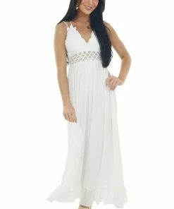 HYFVE Ivory Lace V Neck Maxi Dress With Ruffle Hem