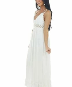 HYFVE Ivory Lace V Neck Maxi Dress With Ruffle Hem