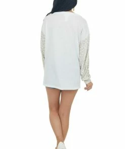 BiBi Ivory Leopard Print Crochet Detail Knit Top