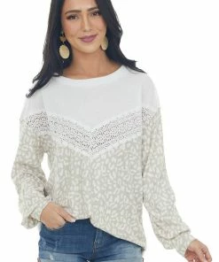 BiBi Ivory Leopard Print Crochet Detail Knit Top