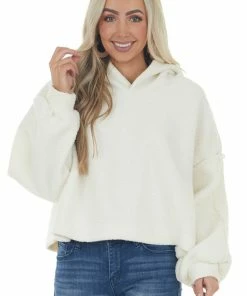 HYFVE Tops Ivory Long Sleeve Hooded Sherpa Jacket