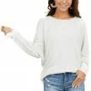 Staccato Ivory Long Sleeve Ribbed Top With Exposed Stitching Detail Tops
