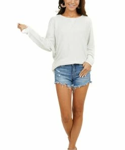 Staccato Ivory Long Sleeve Ribbed Top With Exposed Stitching Detail Tops