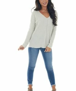 143 Story Ivory Metallic Thread Exposed Seam Knit Top