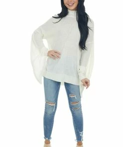 Fantastic Fawn Ivory Mock Neck Open Back Oversized Sweater Tops 22 Fantastic Fawn Ivory Mock Neck Open Back Oversized Sweater Tops