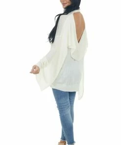 Fantastic Fawn Ivory Mock Neck Open Back Oversized Sweater Tops 23 Fantastic Fawn Ivory Mock Neck Open Back Oversized Sweater Tops