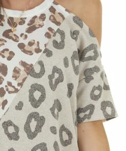 BiBi Ivory Multi Leopard Print Abstract Top With Cold Shoulder Tops 27 BiBi Ivory Multi Leopard Print Abstract Top With Cold Shoulder Tops