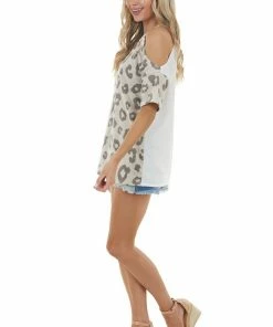 BiBi Ivory Multi Leopard Print Abstract Top With Cold Shoulder Tops 25 BiBi Ivory Multi Leopard Print Abstract Top With Cold Shoulder Tops