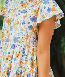 Hailey & Co Ivory Multicolored Floral Print Drop Waist Blouse