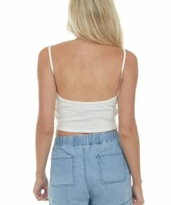 Trend Notes Ivory Padded Cropped V Neck Knit Cami Tops