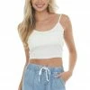 Trend Notes Ivory Padded Cropped V Neck Knit Cami Tops