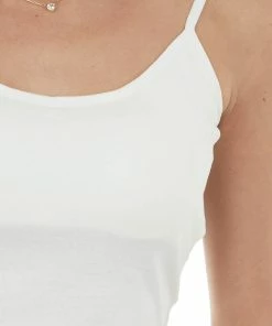 Trend Notes Ivory Padded Cropped V Neck Knit Cami Tops