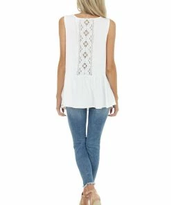 CY Fashion Tops Ivory Peplum Tank Top With Sheer Crotchet Lace Back Detail 15 CY Fashion Tops Ivory Peplum Tank Top With Sheer Crotchet Lace Back Detail