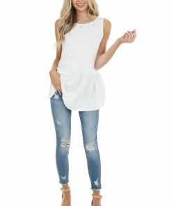 CY Fashion Tops Ivory Peplum Tank Top With Sheer Crotchet Lace Back Detail 12 CY Fashion Tops Ivory Peplum Tank Top With Sheer Crotchet Lace Back Detail