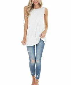 CY Fashion Tops Ivory Peplum Tank Top With Sheer Crotchet Lace Back Detail 10 CY Fashion Tops Ivory Peplum Tank Top With Sheer Crotchet Lace Back Detail