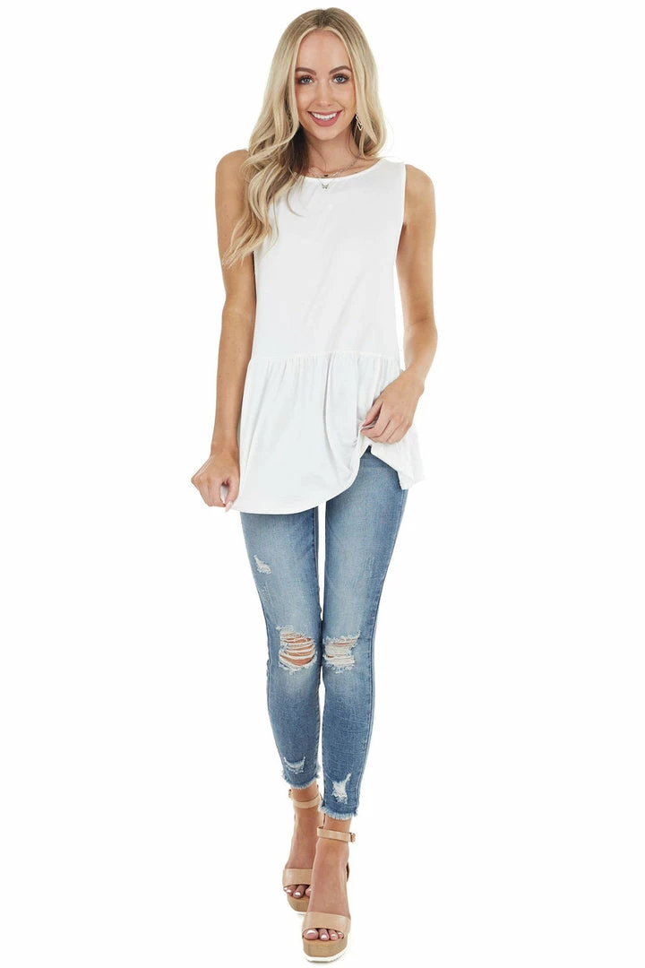 CY Fashion Tops Ivory Peplum Tank Top With Sheer Crotchet Lace Back Detail 4 CY Fashion Tops Ivory Peplum Tank Top With Sheer Crotchet Lace Back Detail