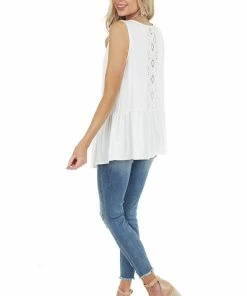 CY Fashion Tops Ivory Peplum Tank Top With Sheer Crotchet Lace Back Detail 14 CY Fashion Tops Ivory Peplum Tank Top With Sheer Crotchet Lace Back Detail