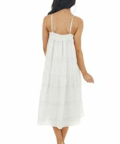 Lush Clothing Dresses Ivory Plaid Sleeveless Midi Woven Dress With Pockets