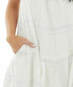 Lush Clothing Dresses Ivory Plaid Sleeveless Midi Woven Dress With Pockets