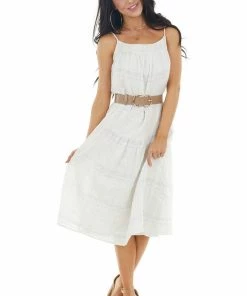 Lush Clothing Dresses Ivory Plaid Sleeveless Midi Woven Dress With Pockets