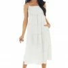 Lush Clothing Dresses Ivory Plaid Sleeveless Midi Woven Dress With Pockets