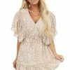 BiBi Dresses Ivory Printed Surplice Dress With Ruffle Sleeves And Hemline