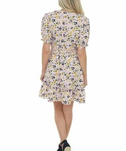 Jodifl Ivory Printed Surplice Woven Short Dress Dresses