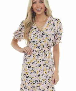 Jodifl Ivory Printed Surplice Woven Short Dress Dresses