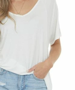 HYFVE Ivory Raglan Short Sleeve Lightweight Knit Top Tops