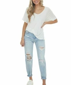 HYFVE Ivory Raglan Short Sleeve Lightweight Knit Top Tops