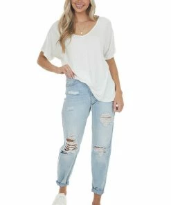 HYFVE Ivory Raglan Short Sleeve Lightweight Knit Top Tops