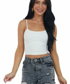 By Together Tops Ivory Ribbed Knit Brami With Criss Cross Back