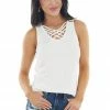 Doe & Rae Tops Ivory Ribbed Sleeveless Knit Top With Caged Neckline