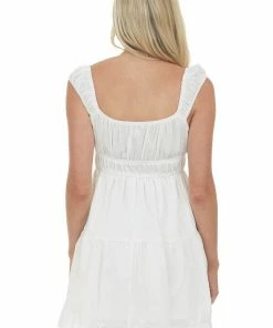 HYFVE Dresses Ivory Ruched Bust Sleeveless Ruffle Hem Dress
