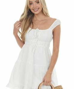 HYFVE Dresses Ivory Ruched Bust Sleeveless Ruffle Hem Dress