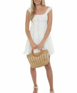 HYFVE Dresses Ivory Ruched Bust Sleeveless Ruffle Hem Dress